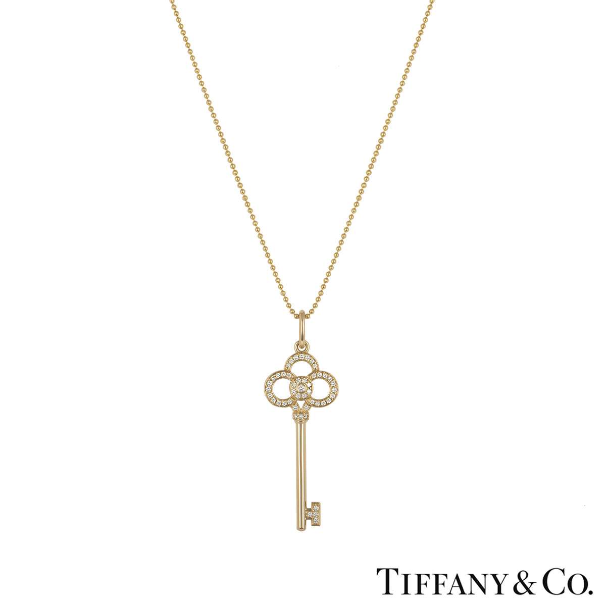 Tiffany Keys mini crown key pendant in 18k rose gold with diamonds.